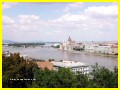 Panorama view of Budapest. Danube River, Houses of Parliament, Margaret Bridge and Margaret Island.